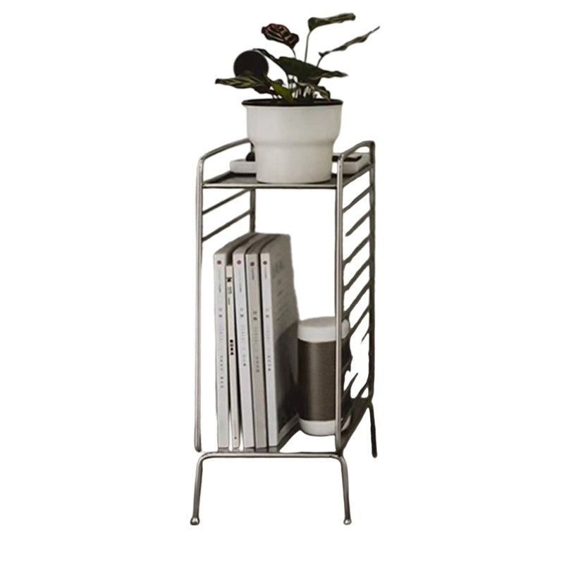 Modern Minimalist Lines Rectangular Stainless Steel End Table 2-Tier For Living Room