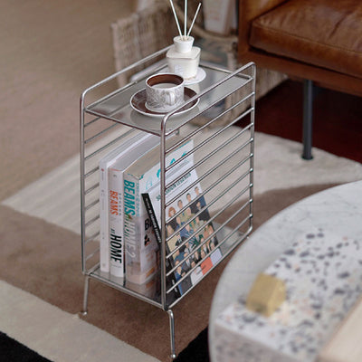 Modern Minimalist Lines Rectangular Stainless Steel End Table 2-Tier For Living Room