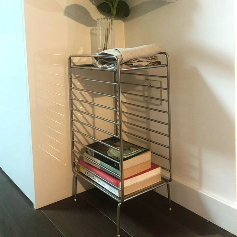 Modern Minimalist Lines Rectangular Stainless Steel End Table 2-Tier For Living Room