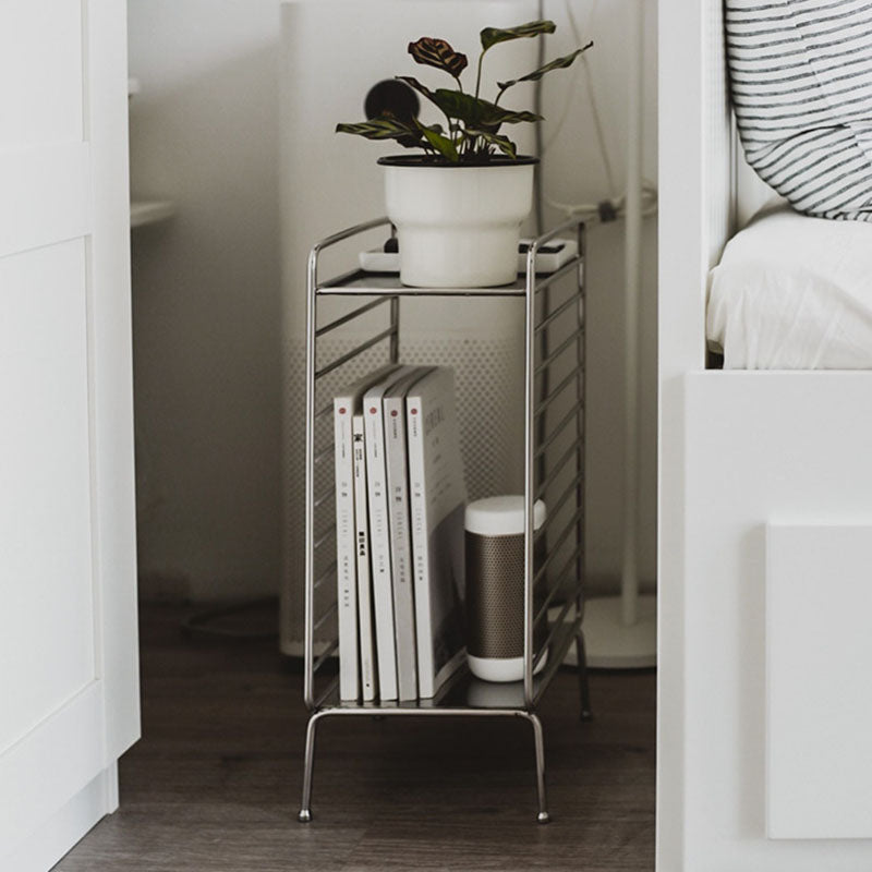 Modern Minimalist Lines Rectangular Stainless Steel End Table 2-Tier For Living Room