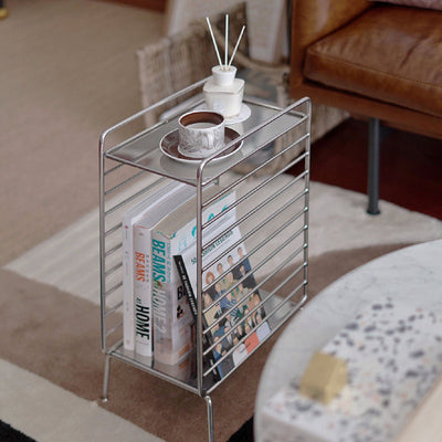Modern Minimalist Lines Rectangular Stainless Steel End Table 2-Tier For Living Room