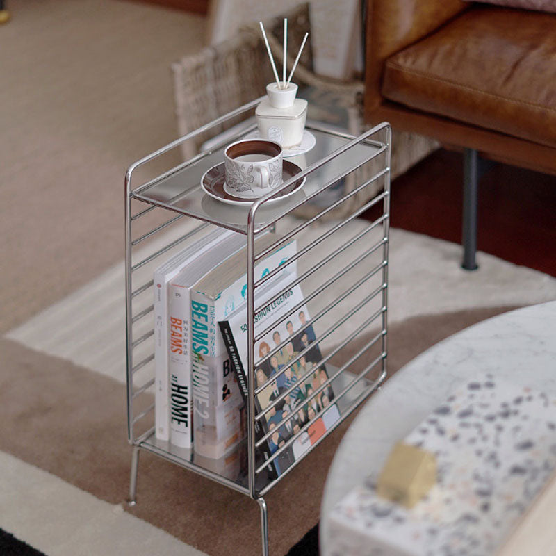 Modern Minimalist Lines Rectangular Stainless Steel End Table 2-Tier For Living Room