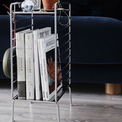 Modern Minimalist Lines Rectangular Stainless Steel End Table 2-Tier For Living Room