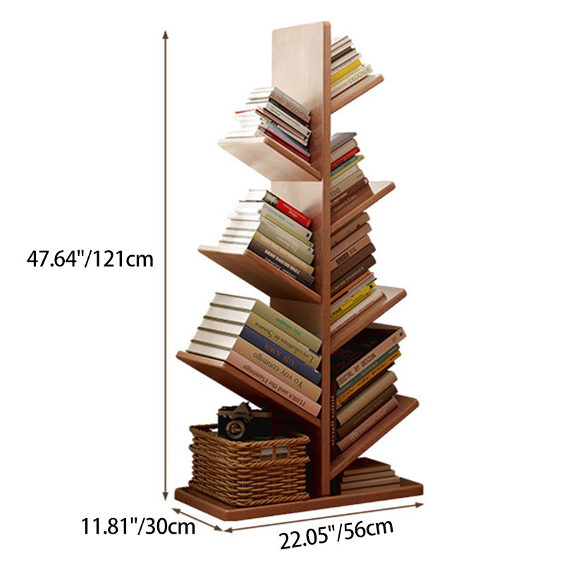 Contemporary Creative Large Capacity Christmas Tree Pine Wood Floor-Standing Bookshelf 8-Shelf For Study