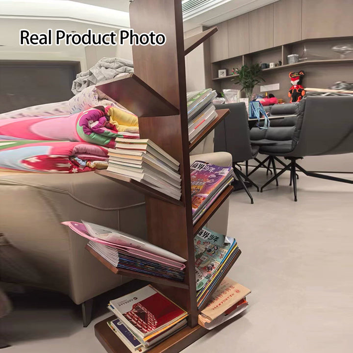 Moderner kreativer freistehender Bücherregal-Weihnachtsbaum aus Kautschukholz mit großer Kapazität, 8 Regalböden, für das Arbeitszimmer 