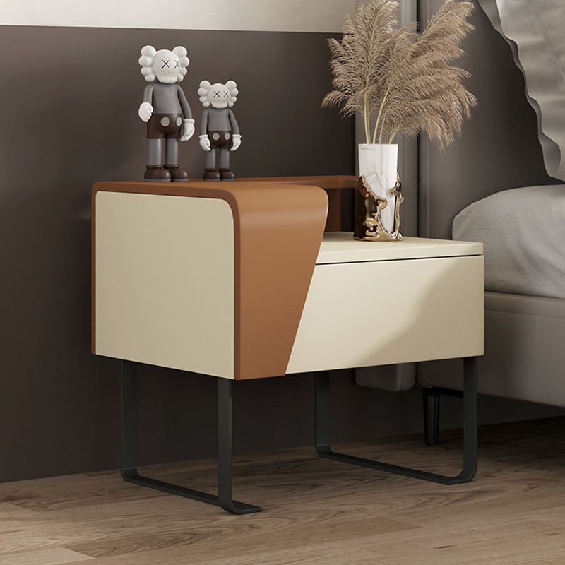 Table de chevet contemporaine nordique rectangulaire en acier au carbone et bois de pin, 1 tiroir, pour chambre à coucher 