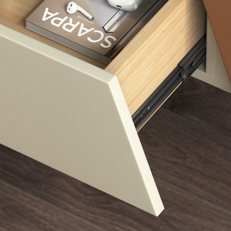 Contemporary Nordic Rectangular Carbon Steel Pine Wood Nightstand 1-Drawer For Bedroom
