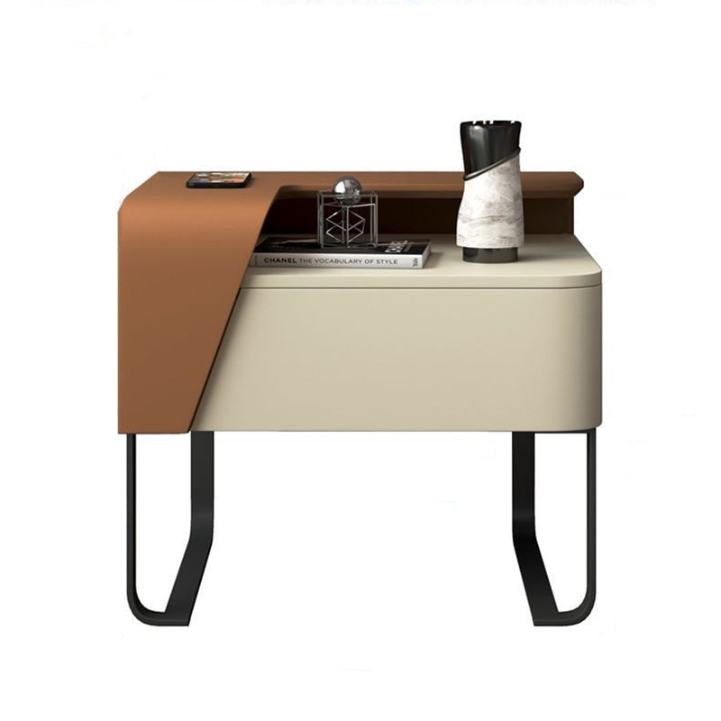 Contemporary Nordic Rectangular Carbon Steel Pine Wood Nightstand 1-Drawer For Bedroom