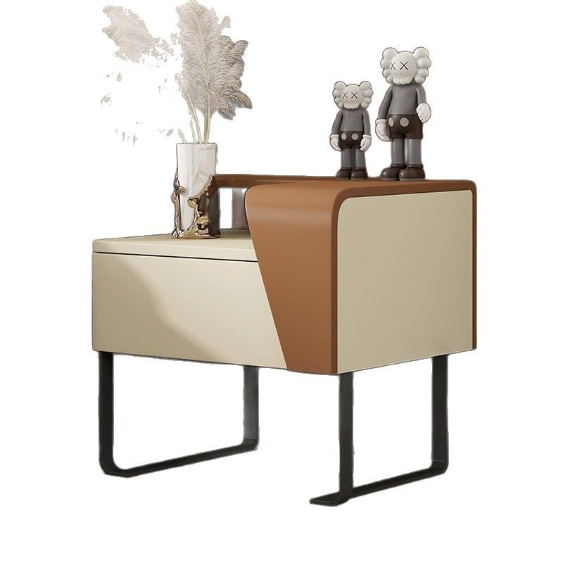 Contemporary Nordic Rectangular Carbon Steel Pine Wood Nightstand 1-Drawer For Bedroom
