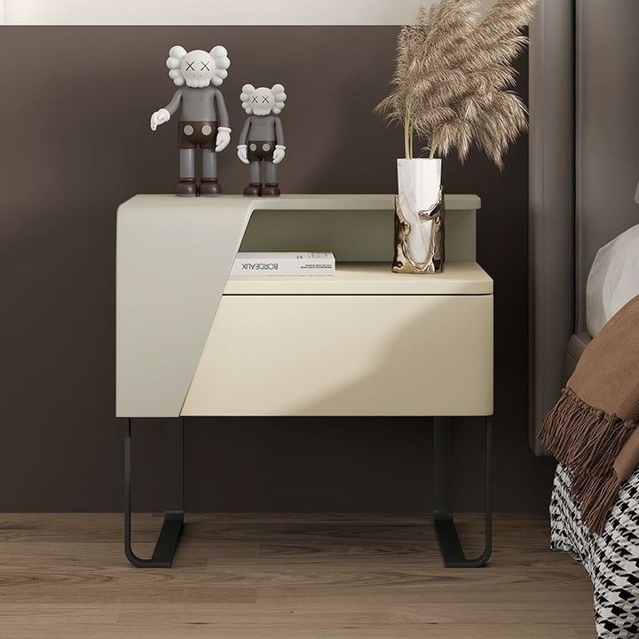 Table de chevet contemporaine nordique rectangulaire en acier au carbone et bois de pin, 1 tiroir, pour chambre à coucher 