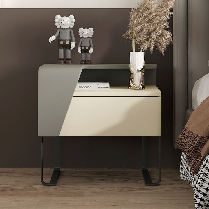 Table de chevet contemporaine nordique rectangulaire en acier au carbone et bois de pin, 1 tiroir, pour chambre à coucher 