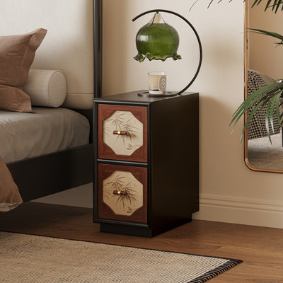 Traditional Chinese Narrow Rectangular Solid Wood Multi-Layer Board Pine Wood Nightstand 2-Drawer For Bedroom