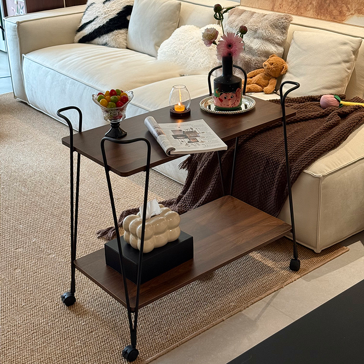 Modern Simplicity Movable Rectangular Iron Ecological Wood Board End Table 2-Tier For Living Room