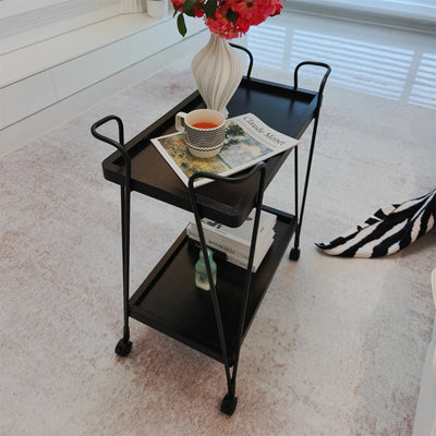 Modern Simplicity Movable Rectangular Iron Ecological Wood Board End Table 2-Tier For Living Room