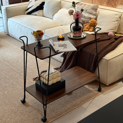 Modern Simplicity Movable Rectangular Iron Ecological Wood Board End Table 2-Tier For Living Room