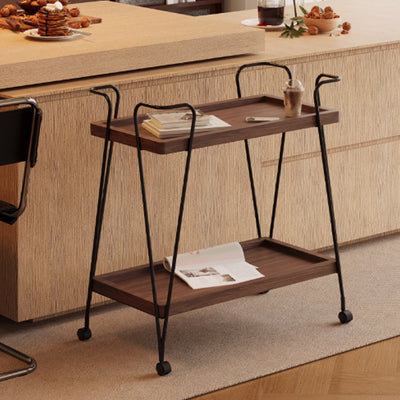 Modern Simplicity Movable Rectangular Iron Ecological Wood Board End Table 2-Tier For Living Room