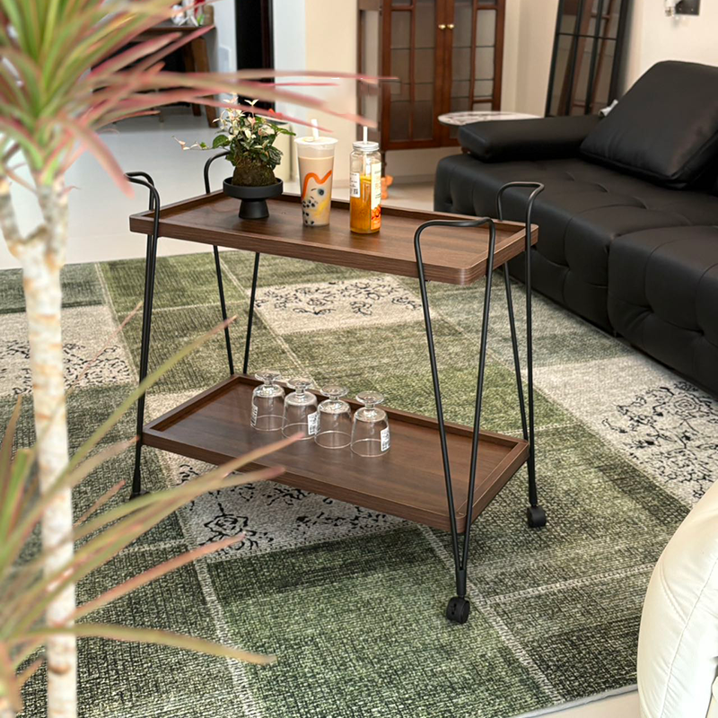 Modern Simplicity Movable Rectangular Iron Ecological Wood Board End Table 2-Tier For Living Room
