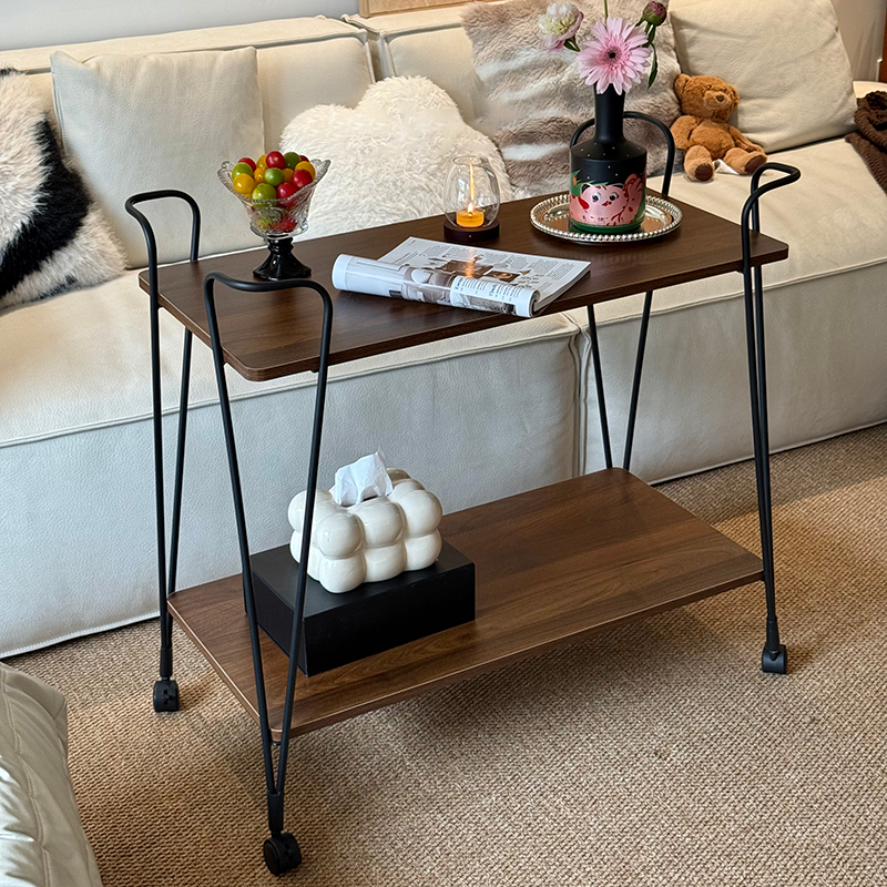 Modern Simplicity Movable Rectangular Iron Ecological Wood Board End Table 2-Tier For Living Room