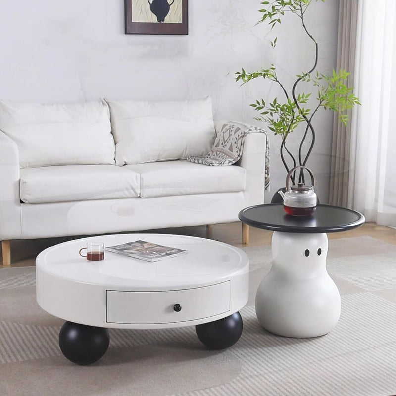 Modern Art Deco Snowman Round MDF Fiberglass Coffee Table 1-Tier For Living Room