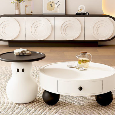 Modern Art Deco Snowman Round MDF Fiberglass Coffee Table 1-Tier For Living Room