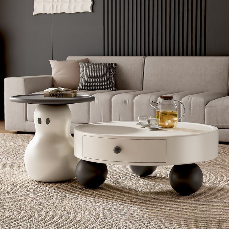 Modern Art Deco Snowman Round MDF Fiberglass Coffee Table 1-Tier For Living Room