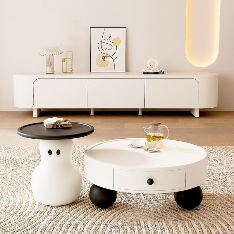 Modern Art Deco Snowman Round MDF Fiberglass Coffee Table 1-Tier For Living Room