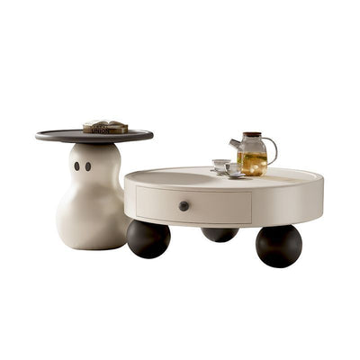 Modern Art Deco Snowman Round MDF Fiberglass Coffee Table 1-Tier For Living Room