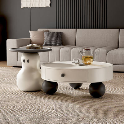Modern Art Deco Snowman Round MDF Fiberglass Coffee Table 1-Tier For Living Room