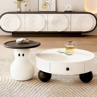 Modern Art Deco Snowman Round MDF Fiberglass Coffee Table 1-Tier For Living Room