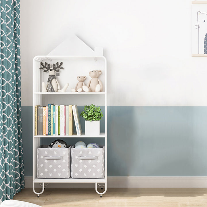 Modern Minimalist Large Capacity House Shape Iron Kids Floor-Standing Bookshelf 2/3-Shelf For Study