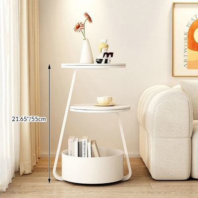 Contemporary Nordic Round Rock Slab Iron End Table 3-Tier For Living Room