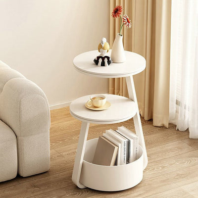 Contemporary Nordic Round Rock Slab Iron End Table 3-Tier For Living Room