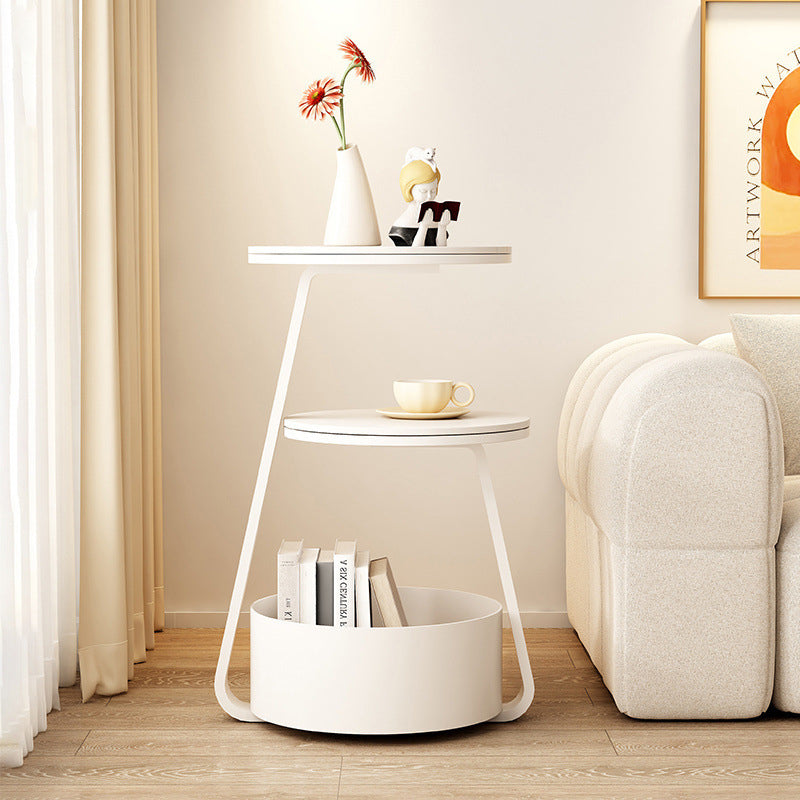 Contemporary Nordic Round Rock Slab Iron End Table 3-Tier For Living Room