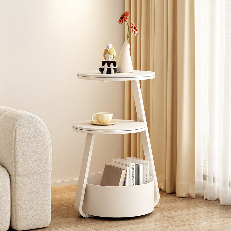 Contemporary Nordic Round Rock Slab Iron End Table 3-Tier For Living Room