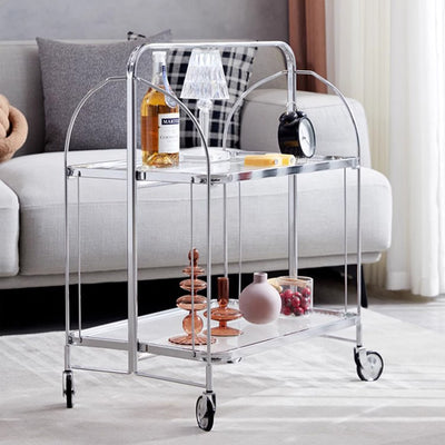 Modern Minimalist Foldable Rectangular Iron Glass Movable End Table 2-Tier For Living Room