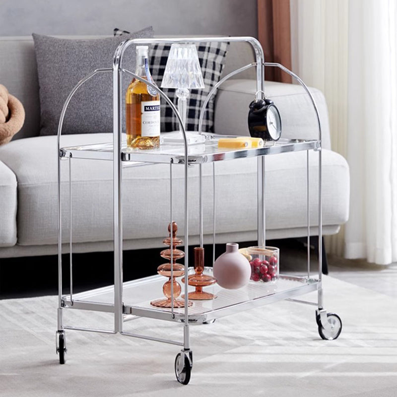 Modern Minimalist Foldable Rectangular Iron Glass Movable End Table 2-Tier For Living Room