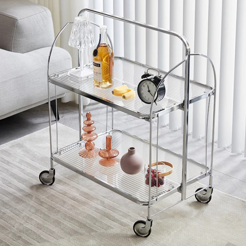 Modern Minimalist Foldable Rectangular Iron Glass Movable End Table 2-Tier For Living Room