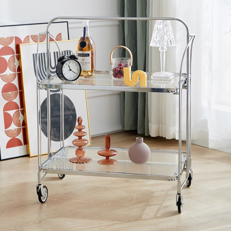 Modern Minimalist Foldable Rectangular Iron Glass Movable End Table 2-Tier For Living Room