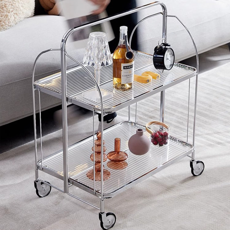 Modern Minimalist Foldable Rectangular Iron Glass Movable End Table 2-Tier For Living Room