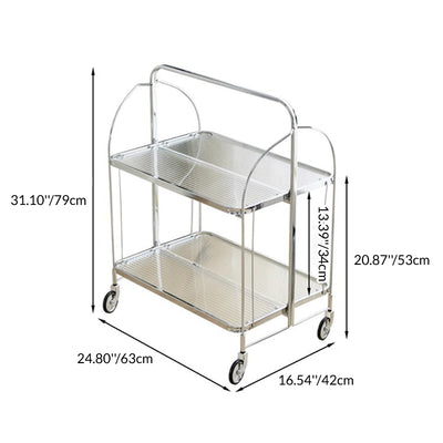 Modern Minimalist Foldable Rectangular Iron Glass Movable End Table 2-Tier For Living Room