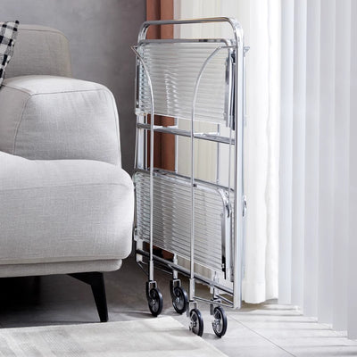 Modern Minimalist Foldable Rectangular Iron Glass Movable End Table 2-Tier For Living Room