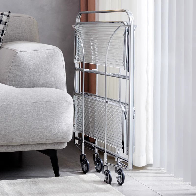 Modern Minimalist Foldable Rectangular Iron Glass Movable End Table 2-Tier For Living Room