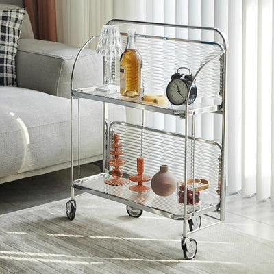 Modern Minimalist Foldable Rectangular Iron Glass Movable End Table 2-Tier For Living Room