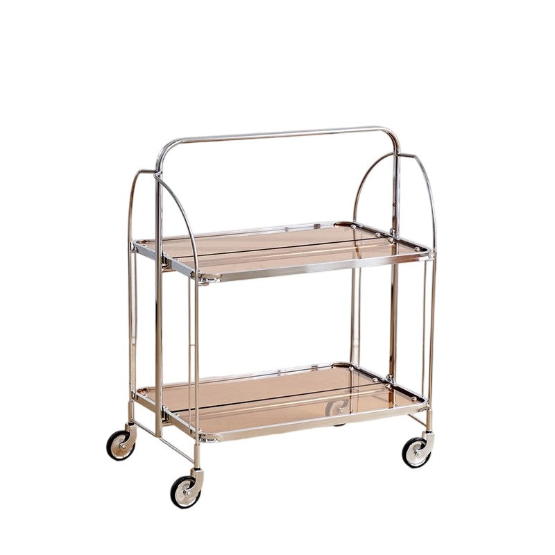 Modern Minimalist Foldable Rectangular Iron Glass Movable End Table 2-Tier For Living Room