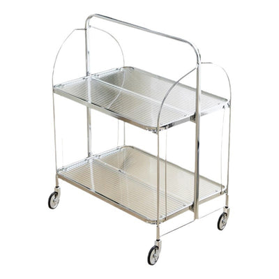 Modern Minimalist Foldable Rectangular Iron Glass Movable End Table 2-Tier For Living Room