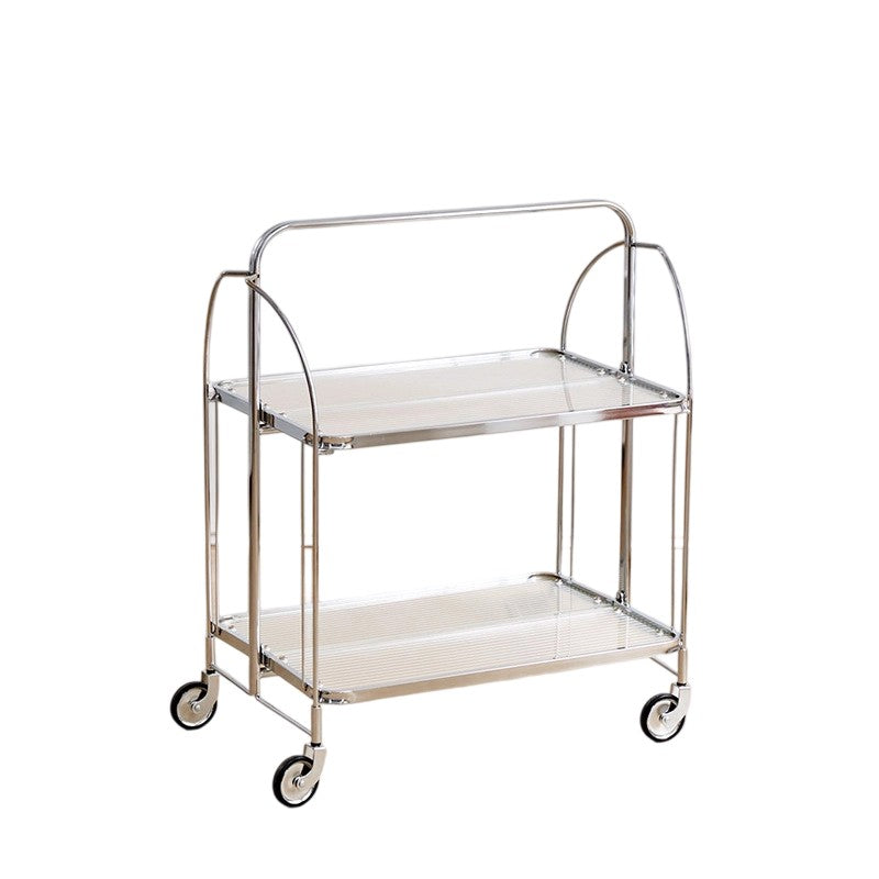 Modern Minimalist Foldable Rectangular Iron Glass Movable End Table 2-Tier For Living Room