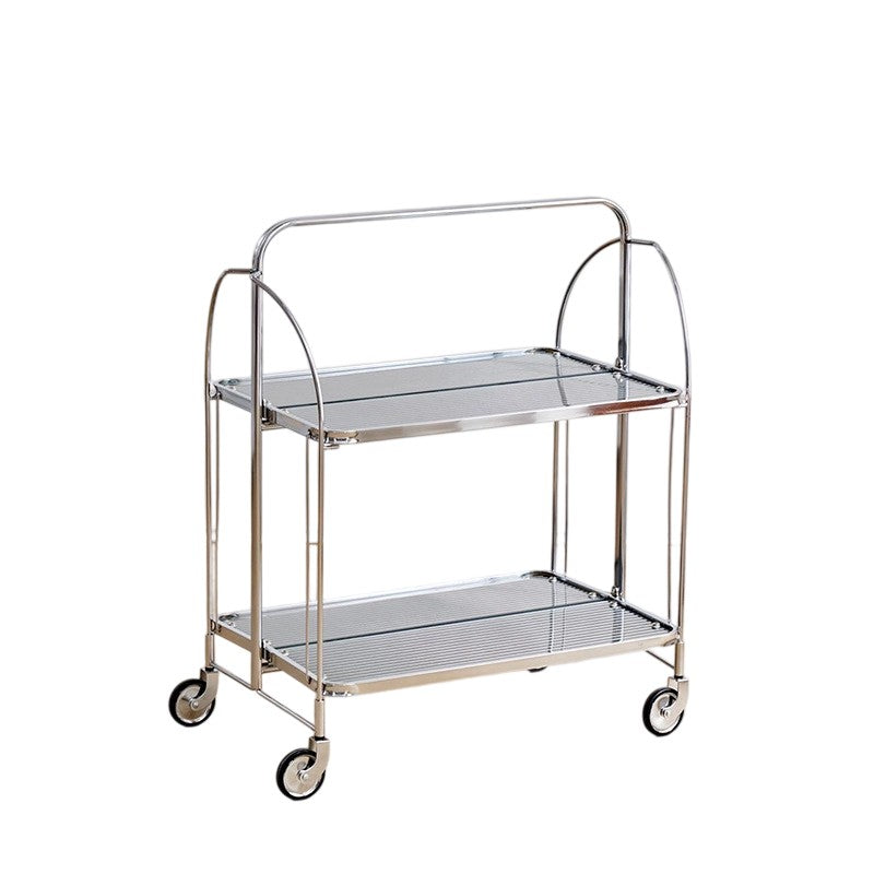 Modern Minimalist Foldable Rectangular Iron Glass Movable End Table 2-Tier For Living Room