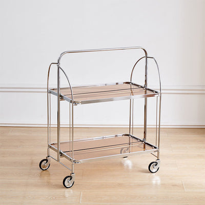 Modern Minimalist Foldable Rectangular Iron Glass Movable End Table 2-Tier For Living Room