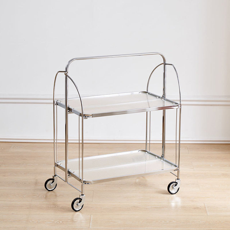 Modern Minimalist Foldable Rectangular Iron Glass Movable End Table 2-Tier For Living Room