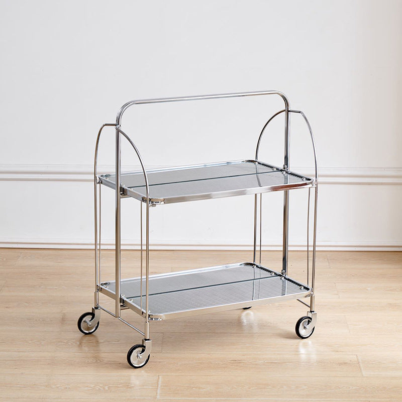 Modern Minimalist Foldable Rectangular Iron Glass Movable End Table 2-Tier For Living Room
